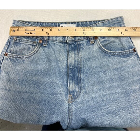 Zara High-Waisted Wide-Leg Light Blue Jeans Womens 6 Raw Hem READ - Picture 8 of 8